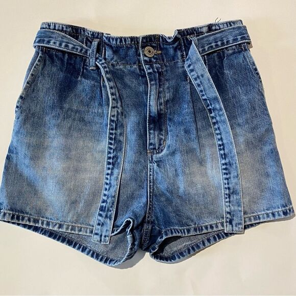 STS Blue Tie Front Paper Bag Waist Intentional Faded Denim Shorts Women's Size27 - Picture 2 of 14